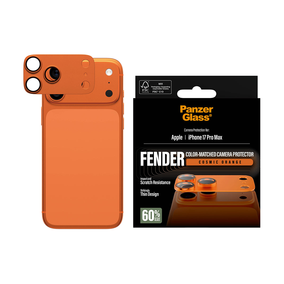 PanzerGlass Displayschutzfolie – für Apple iPhone 17 Pro Max, 75 × 51 mm, Silikon, Orange, 1er-Pack
