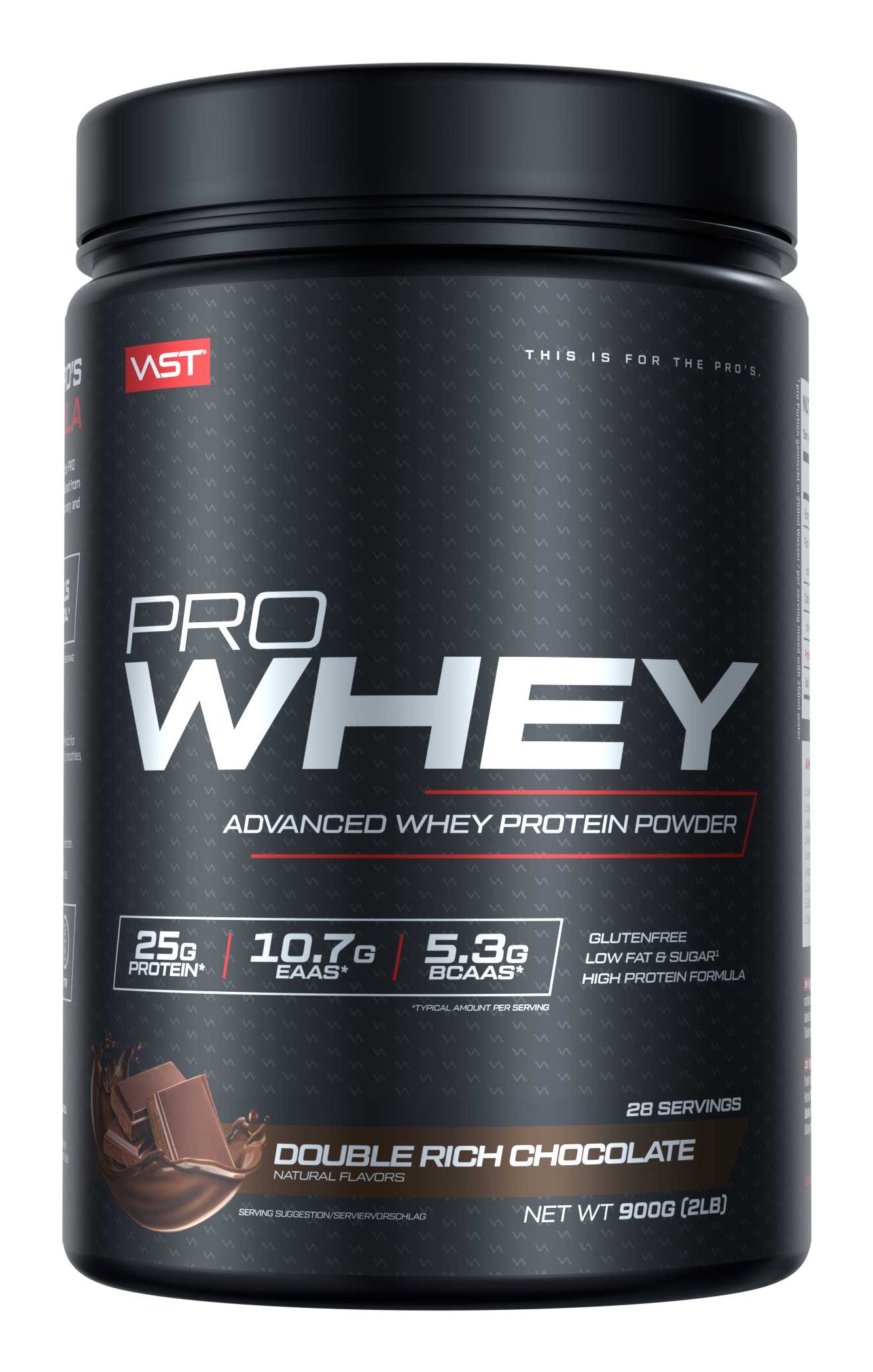 VAST Sports Whey Protein Pro Schokolade – glutenfrei – 900 g