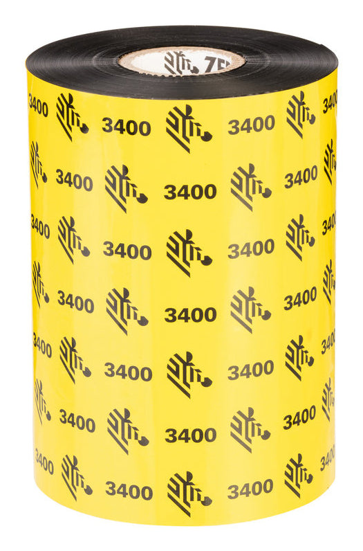 Zebra Thermotransferband – Wachs/Harz (3400), 102 mm × 450 m, Kern 25 mm, Schwarz, 6er-Pack