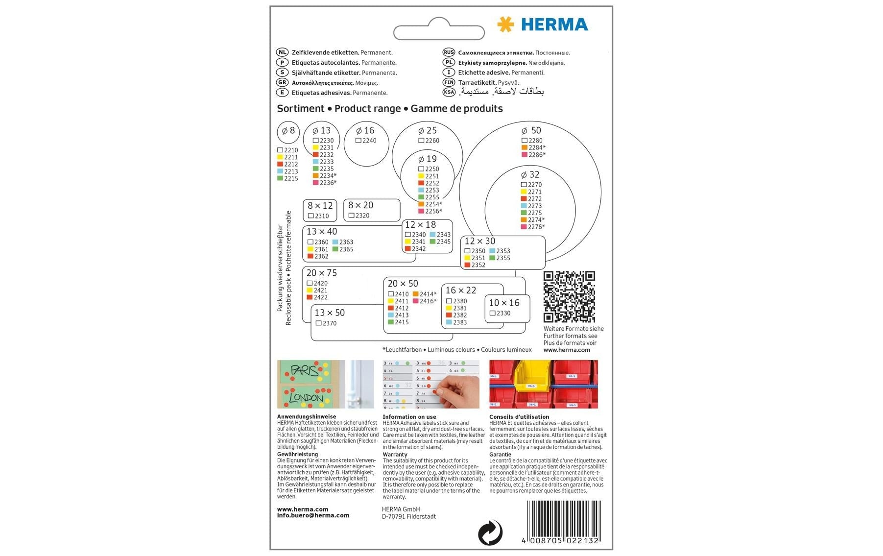 HERMA Haftetiketten – rund Ø 8 mm, permanent, blau, Bogen 111 × 170 mm, 32 Blatt (5'632 Stk.)