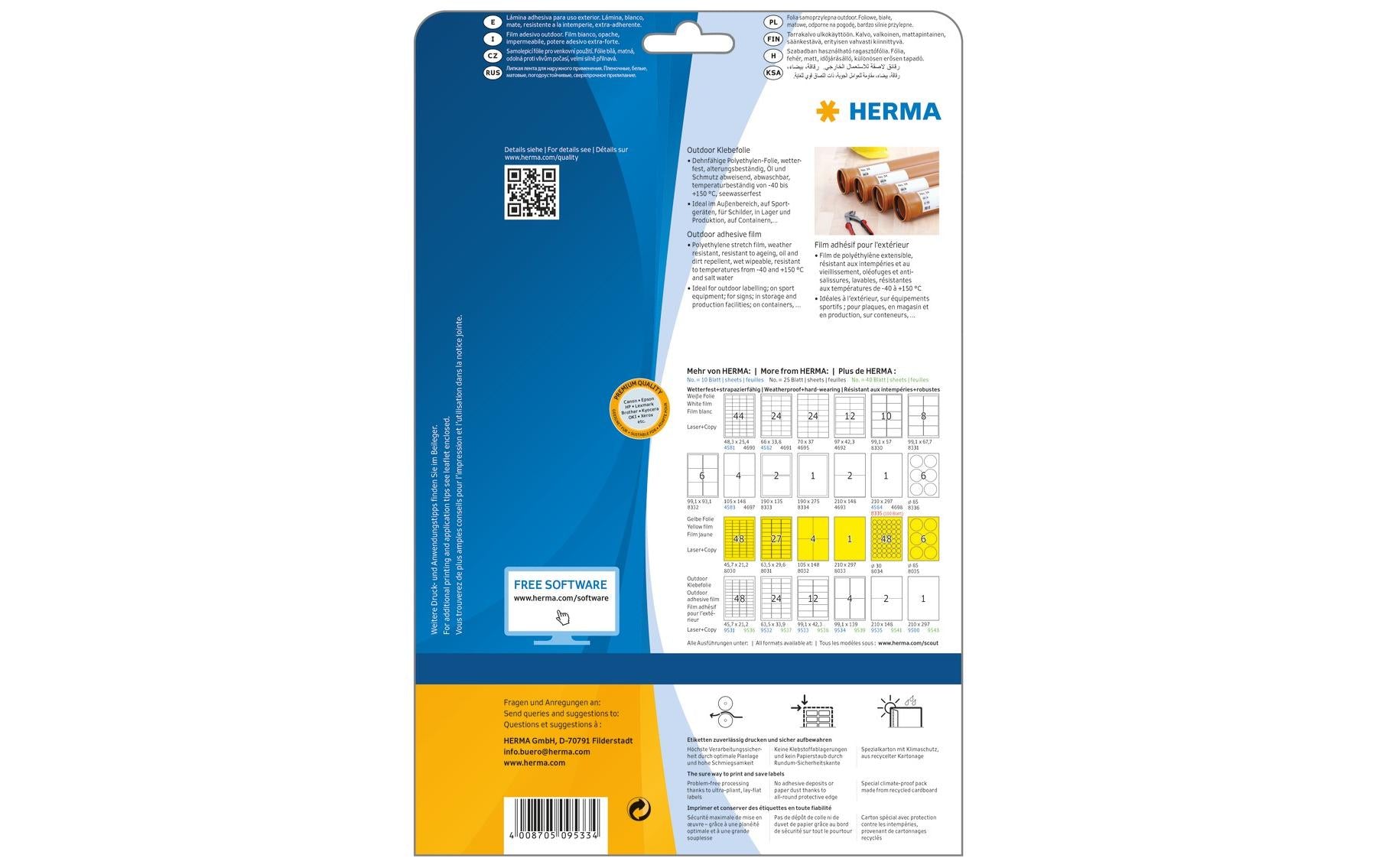 HERMA Selbstklebende Etiketten (A4-Bogen), 99 mm × 42 mm, weiss, Folie, extra stark, 120 Etiketten