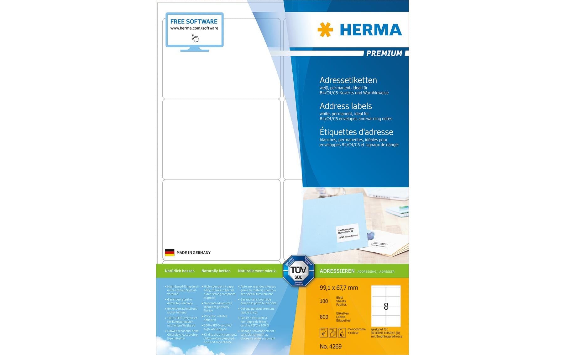 HERMA Adressetiketten, 99 mm × 68 mm, weiss, Papier, permanent, 800 Etiketten
