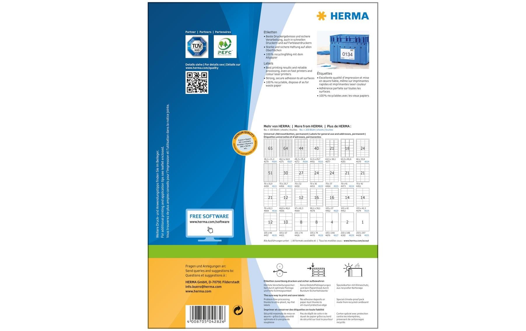 HERMA Druckeretiketten, 210 mm × 148 mm, weiss, Papier, permanent, 100 Blatt (200 Etiketten)