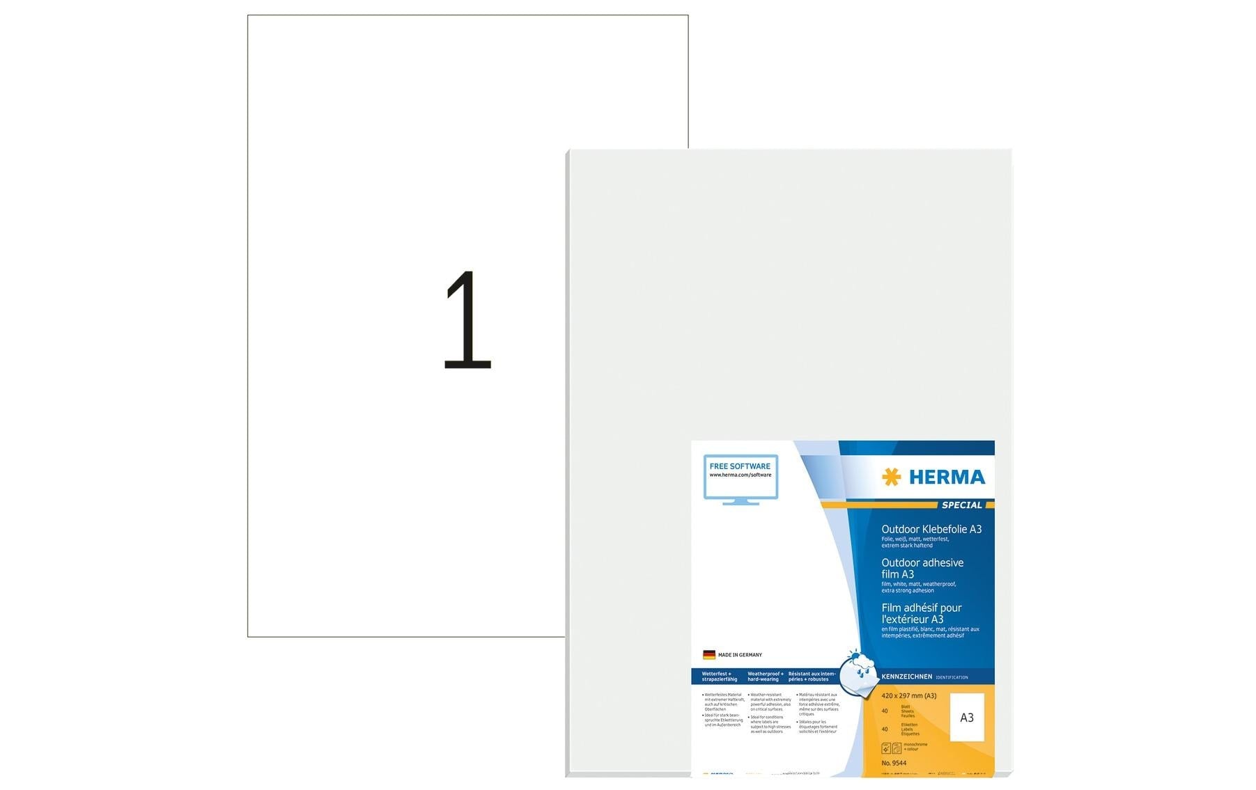 HERMA Wetterfeste Etiketten, 297 mm × 420 mm, weiss, Polyethylen, selbstklebend, 40 Blatt