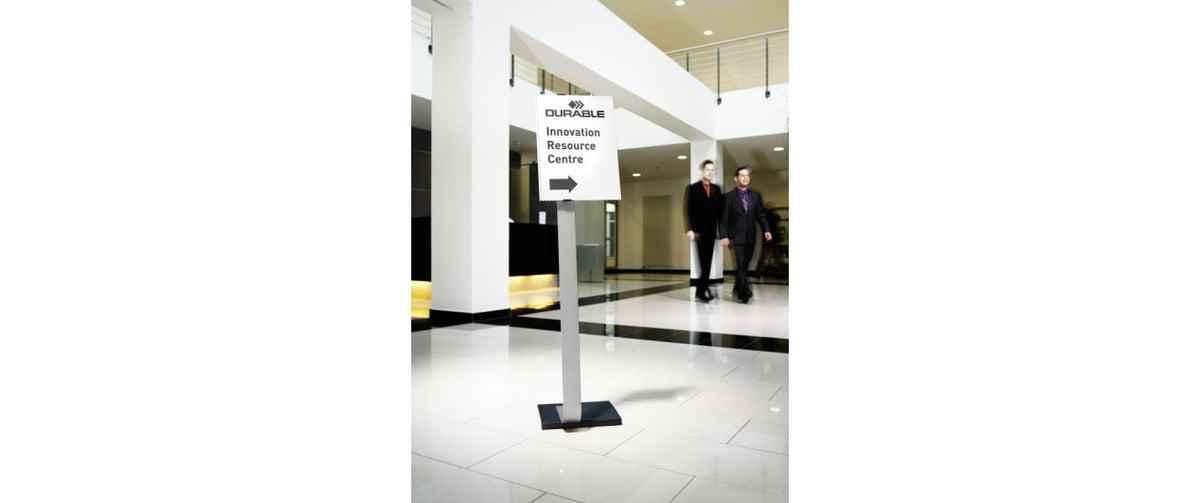 Durable Boden-Prospektständer Info Sign – für A3 hoch/quer, silber, Acryl, 360×80×1250 mm