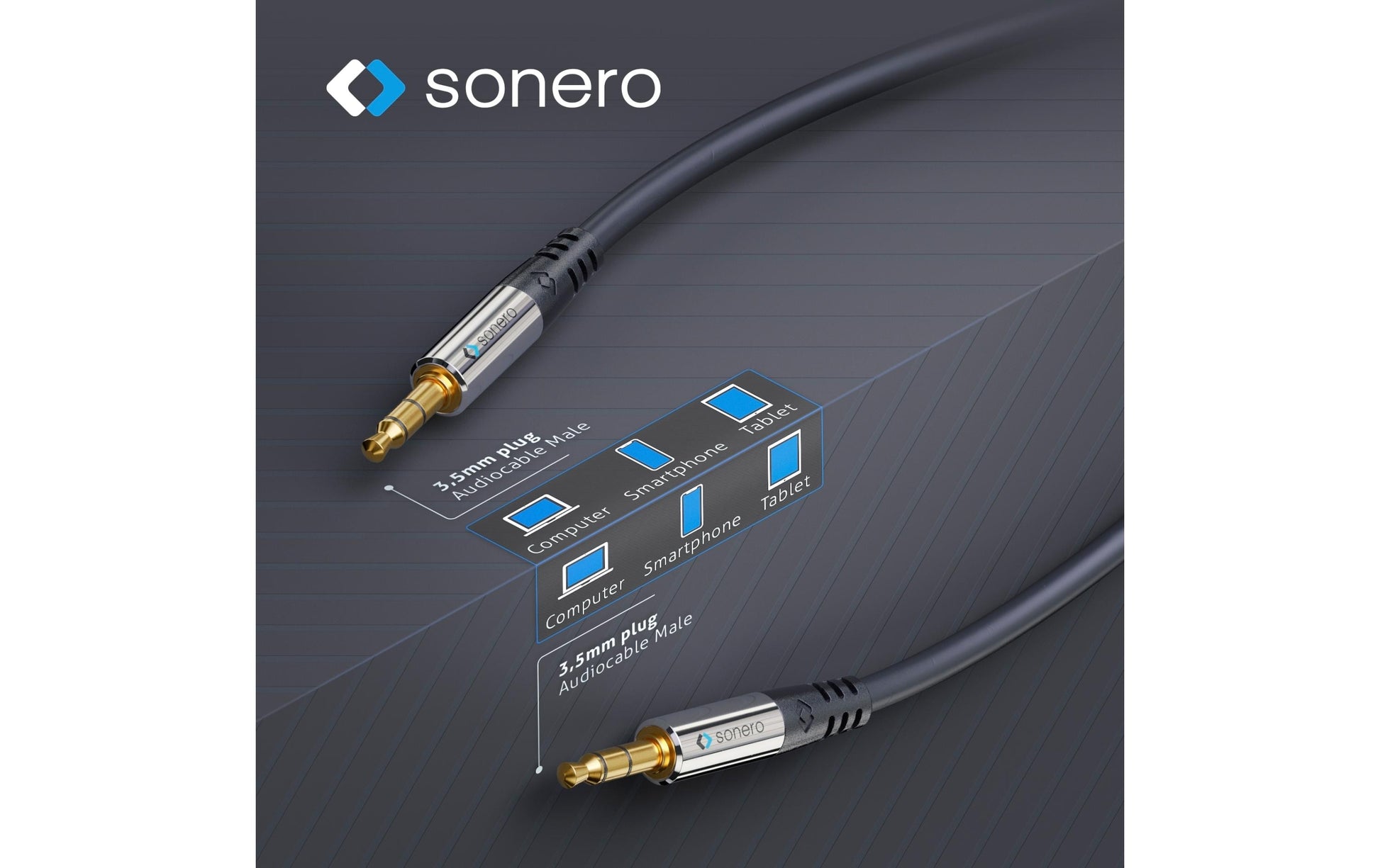 Sonero 3,5-mm-Klinkenkabel – Stecker zu Stecker – 0,5 m, vergoldete Stecker