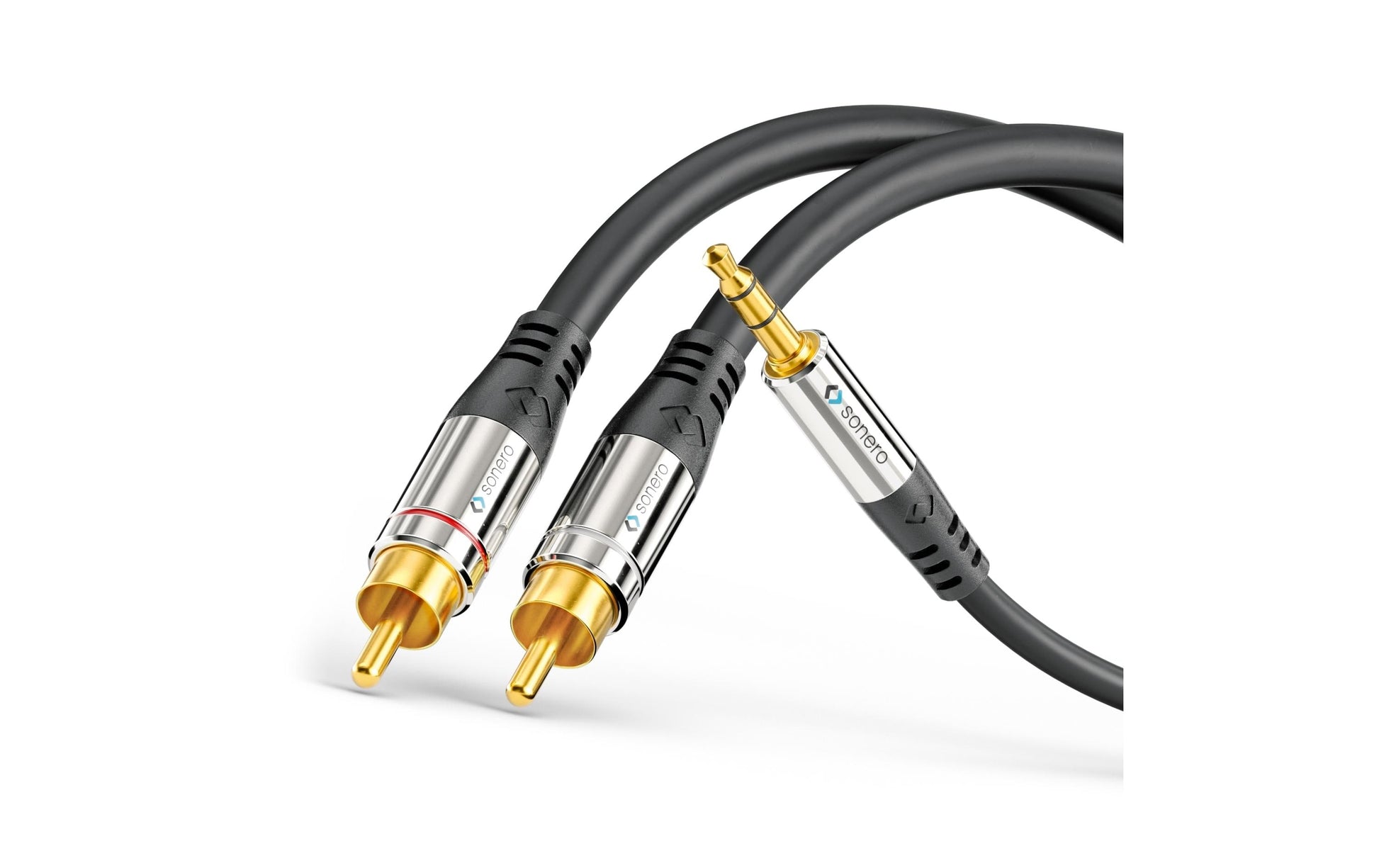 Sonero 3,5 mm auf 2× Cinch Adapterkabel – 3,5 mm Klinkenstecker zu 2× Cinchstecker – 15 m, vergoldete Stecker