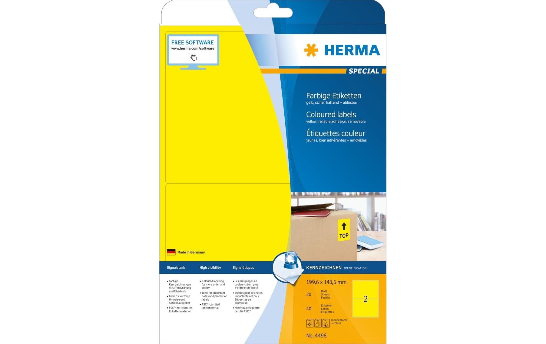 HERMA Schuletiketten – 199,6×143,5 mm, Abgerundete Ecken, 40 Stk, 20 Bogen, Papier, Ablösbar