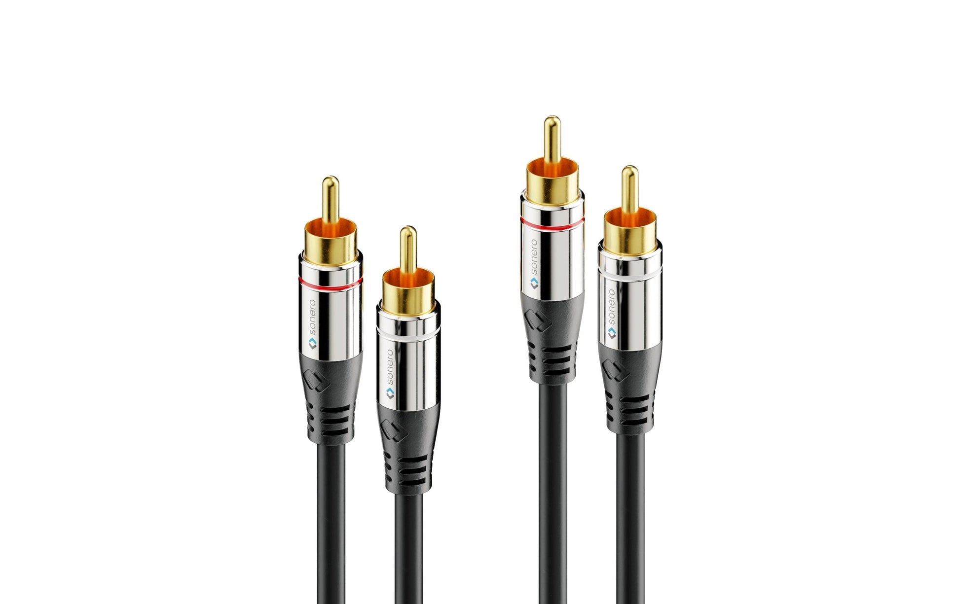 Sonero Cinch-Kabel (2×) – Stecker zu Stecker – 2 m, vergoldete Stecker, magnetisch abgeschirmt, Schwarz