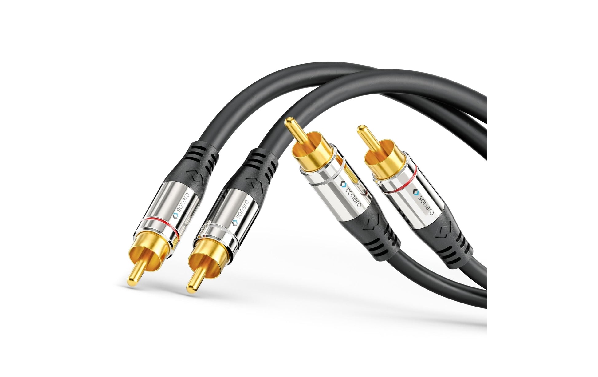 Sonero Audiokabel 2×RCA (Stecker) auf 2×RCA (Stecker) – 10 m, geschirmt, vergoldete Kontakte, schwarz
