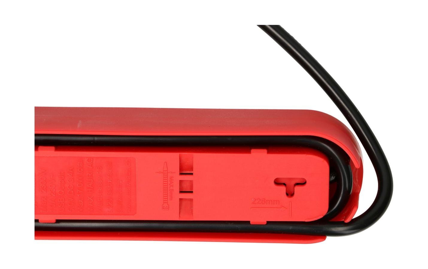 Max Hauri AG Max Hauri Design Line Steckdosenleiste – 5×T13, 2×USB (A+C), mit Schalter, 2,2 m, Überstromschutz – Rot