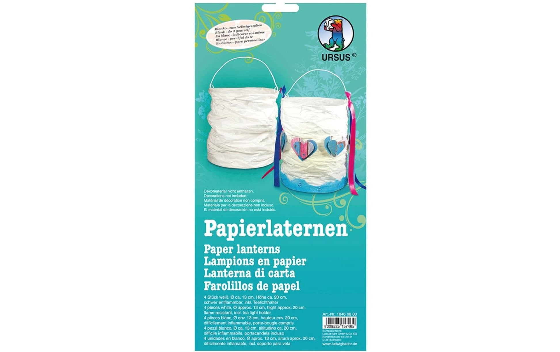 URSUS Papierlaterne, Papier, Ø 13 cm × 19 cm, Set à 6, Weiss