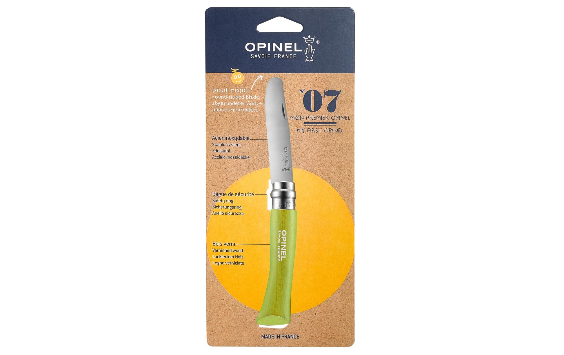 Opinel N°07 Mein Erstes – Klappmesser 80 mm, Holzgriff, Grün