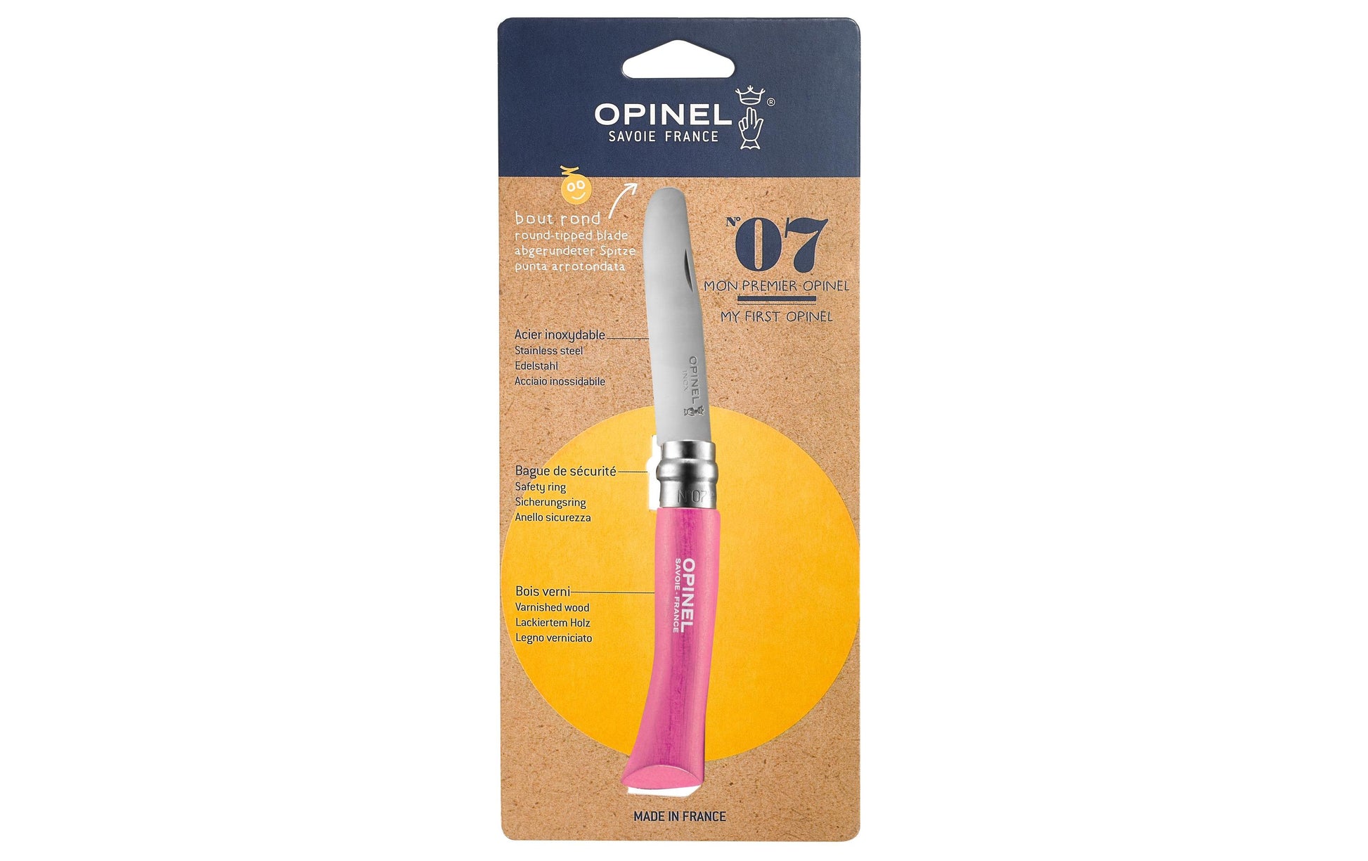 Opinel N°07 Mein Erstes – Klappmesser 80 mm, Holzgriff, Pink