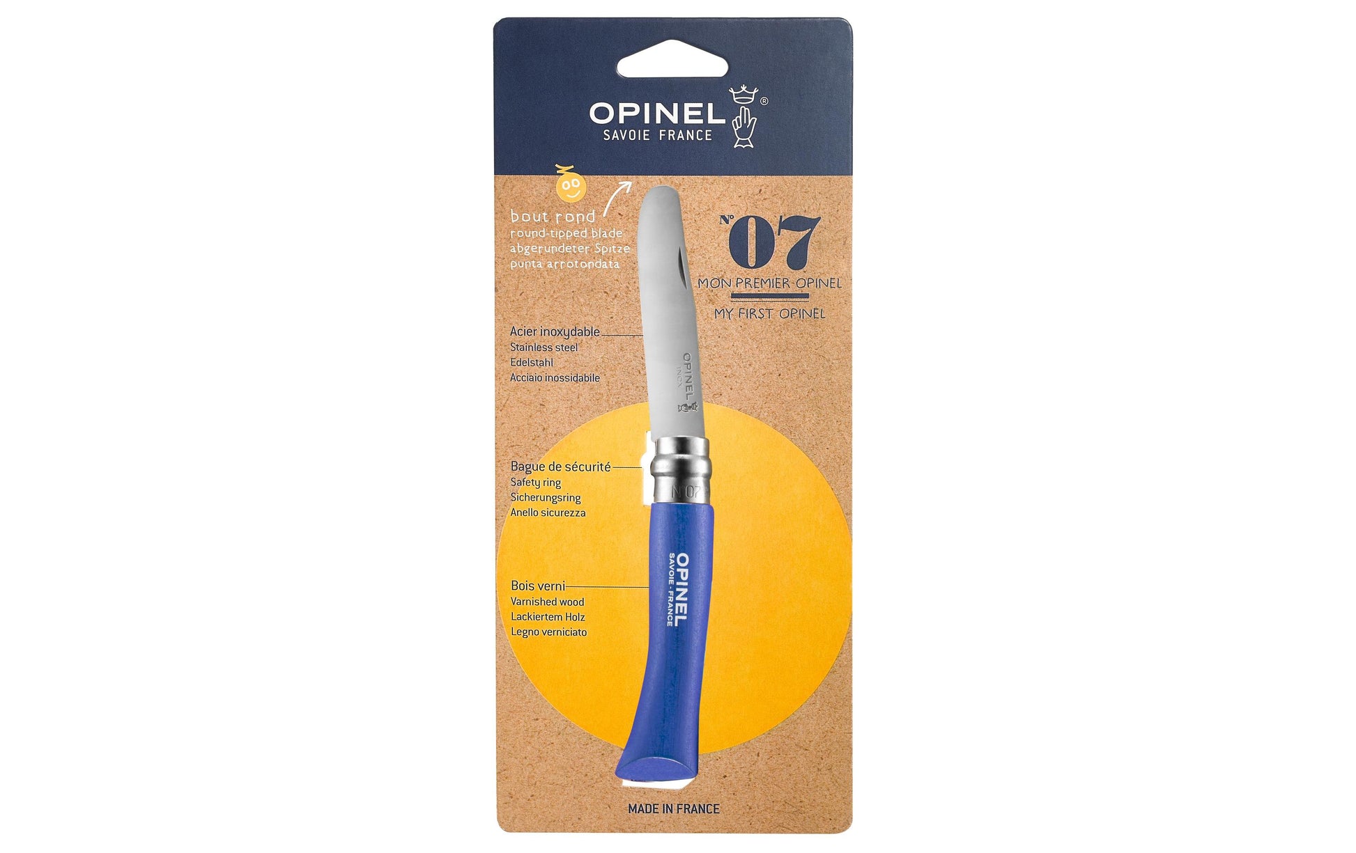 Opinel N°07 Mein Erster – Klappmesser 80 mm, Holzgriff, Blau