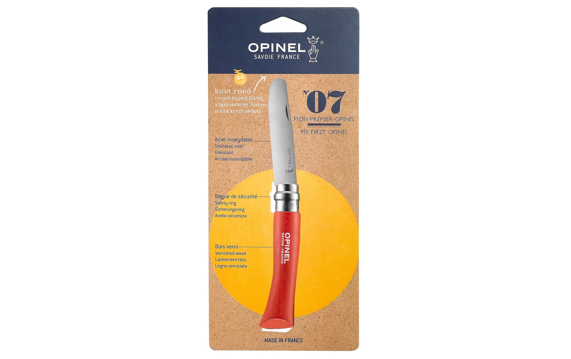 Opinel N°07 Mein Erstes – Klappmesser 80 mm, Holzgriff, Rot