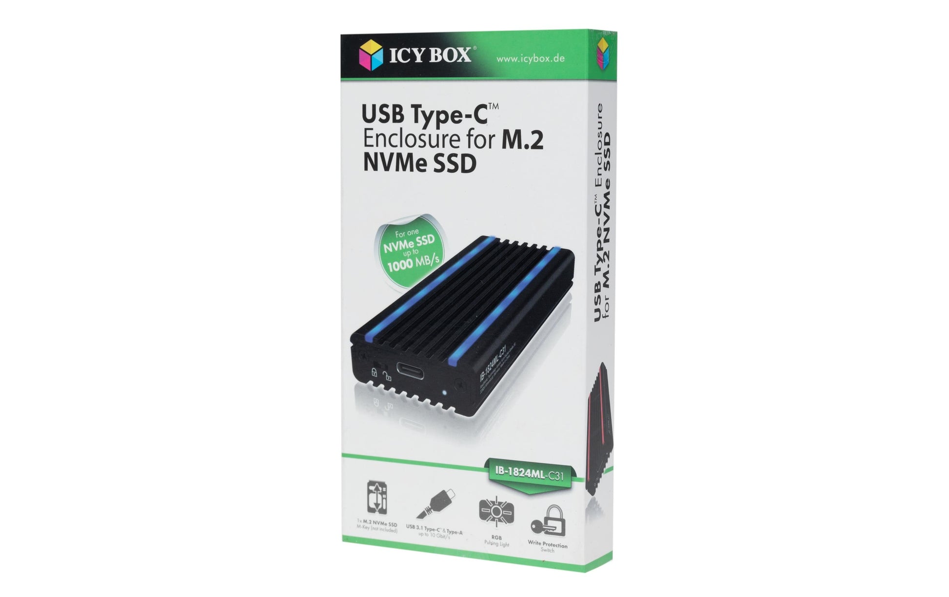 ICY BOX IB-1824ML-C31 – 1-Schacht SSD-Gehäuse – NVMe, PCIe 3.0, USB-C 10 Gbit/s, für M.2 22 mm (30/42/60/80 mm)