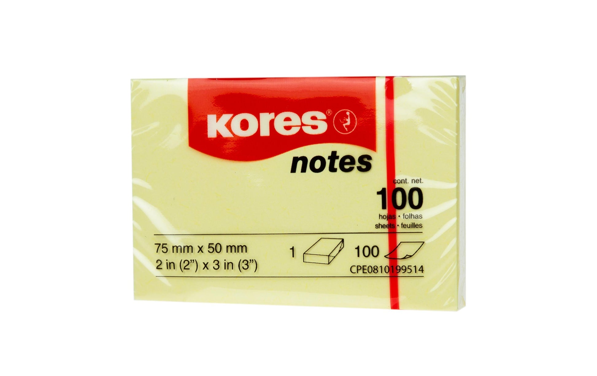 Kores Haftnotizen – 50 × 75 mm – Gelb, 100 Blatt/Block, 12er-Pack