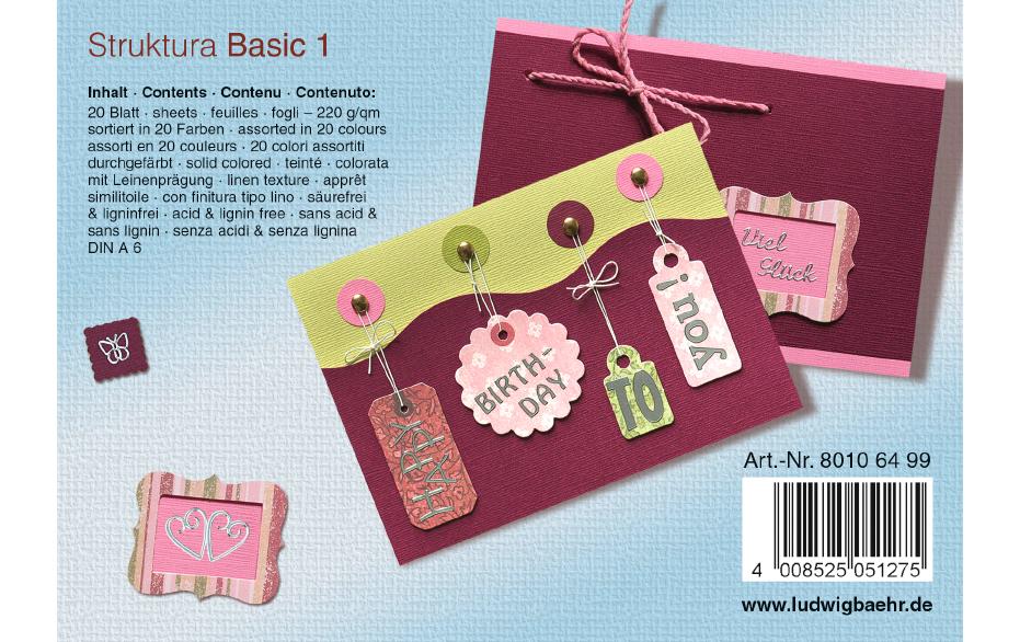 URSUS Fotokarton Leinenstruktur – A6, mehrfarbig, 220 g/m² – 60 Blatt, Strukturpapier, Basic 1