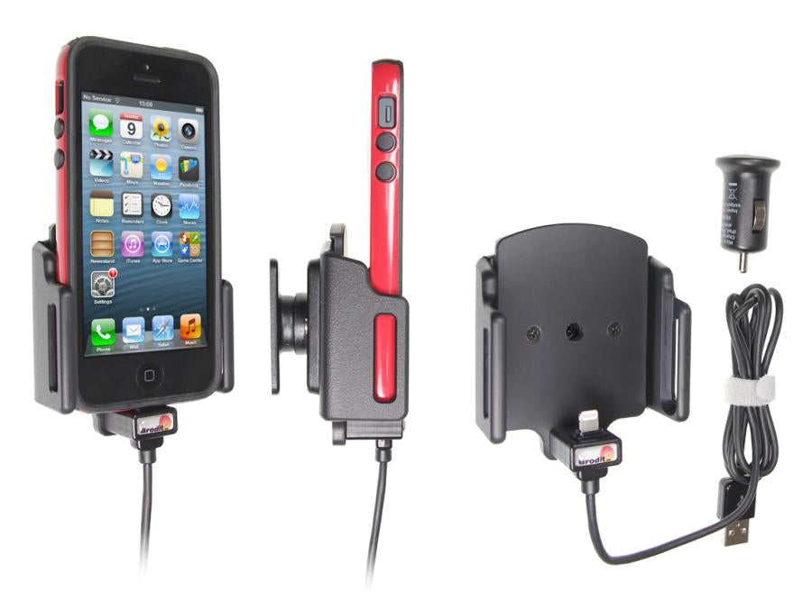 Brodit Auto-Halterung, aktiv, kabelgebunden (Zigarettenanzünder 12 V) – für iPhone 5 – Schwarz