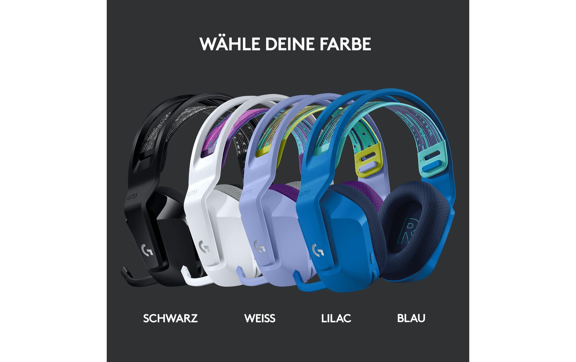 Logitech G G733 LIGHTSPEED Gaming-Headset – Over-Ear, Stereo, Kabellos, mit USB-A-Dongle, Blau