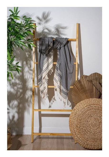 Foutastic Strandtuch New Diamond – 90 × 170 cm, Anthrazit/Beige, 60% Baumwolle/40% Polyester