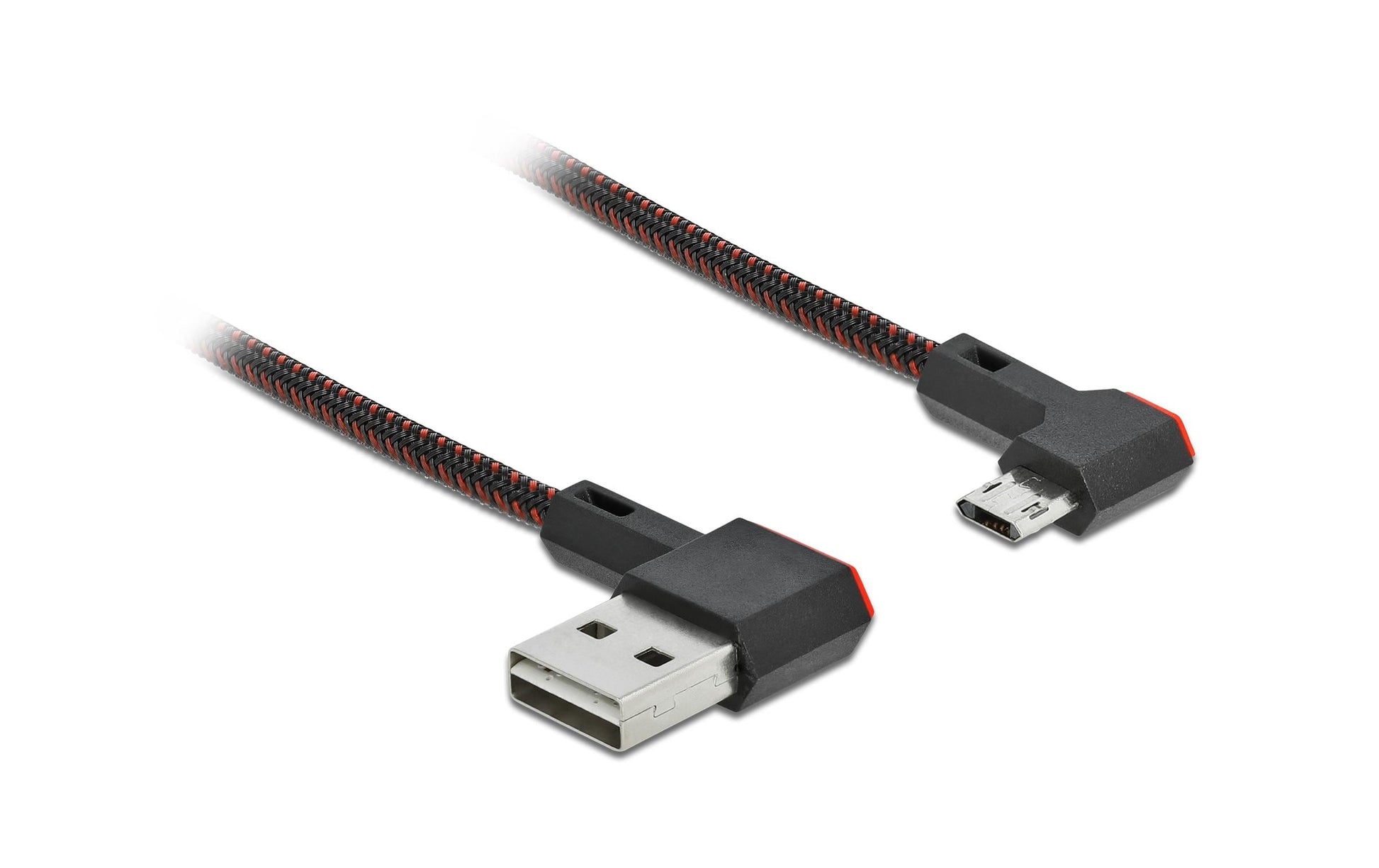 DeLOCK USB-Kabel – USB-A auf Micro-USB-B – USB 2.0 (480 Mbit/s) – 2 m – Abgewinkelt, Goldstecker – Schwarz