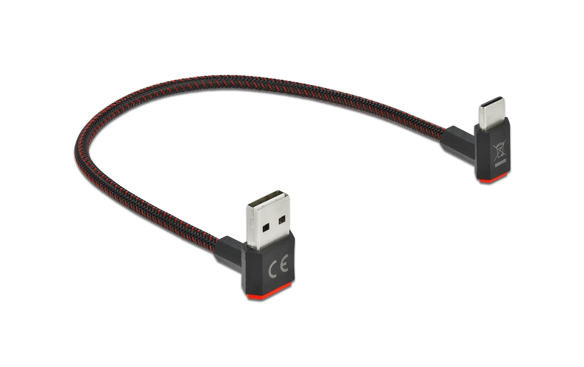 DeLOCK USB-A auf USB-C Kabel – USB 2.0 (480 Mbit/s) – 0,2 m – Abgewinkelt, beidseitig einsteckbar – Schwarz