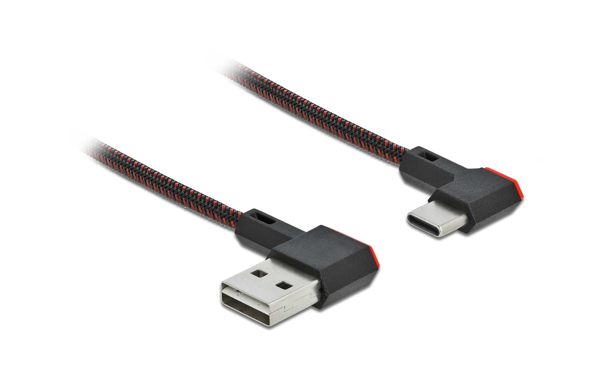 DeLOCK USB-A auf USB-C Kabel – USB 2.0 (480 Mbit/s) – 0,5 m – Abgewinkelt, beidseitig einsteckbar – Schwarz