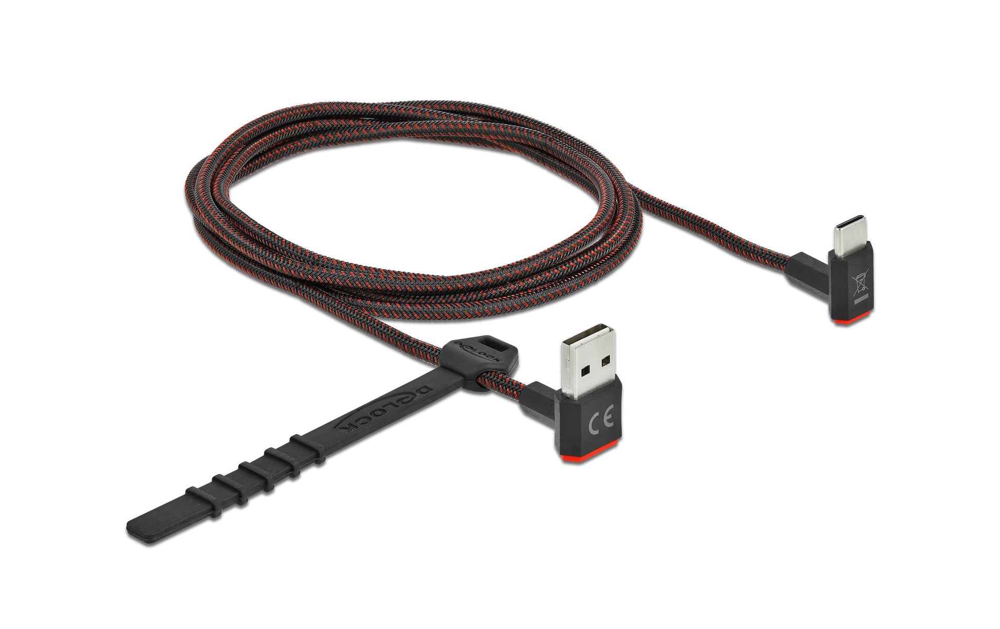 DeLOCK USB-A auf USB-C Kabel – USB 2.0 (480 Mbit/s) – 1,5 m – Abgewinkelt, beidseitig einsteckbar – Schwarz