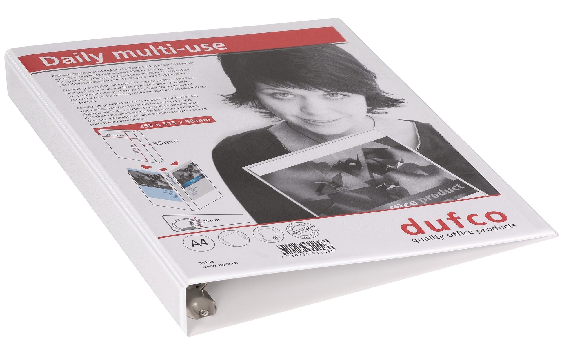 Dufco 31158 Präsentationsringbuch – Ring Ø 25 mm – für A4 – Rückenbreite 3,8 cm – mehrfarbig
