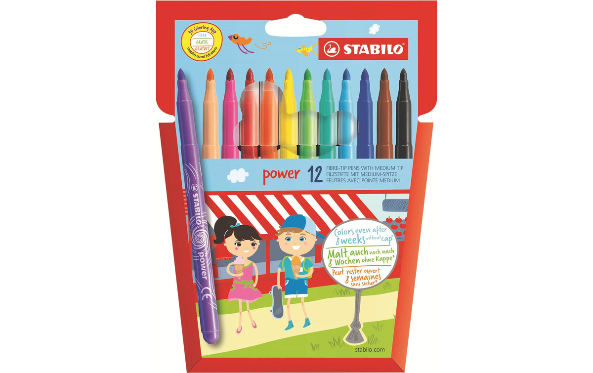 STABILO Power Filzstifte – Rundspitze, 2 mm, auswaschbar, 12 Farben