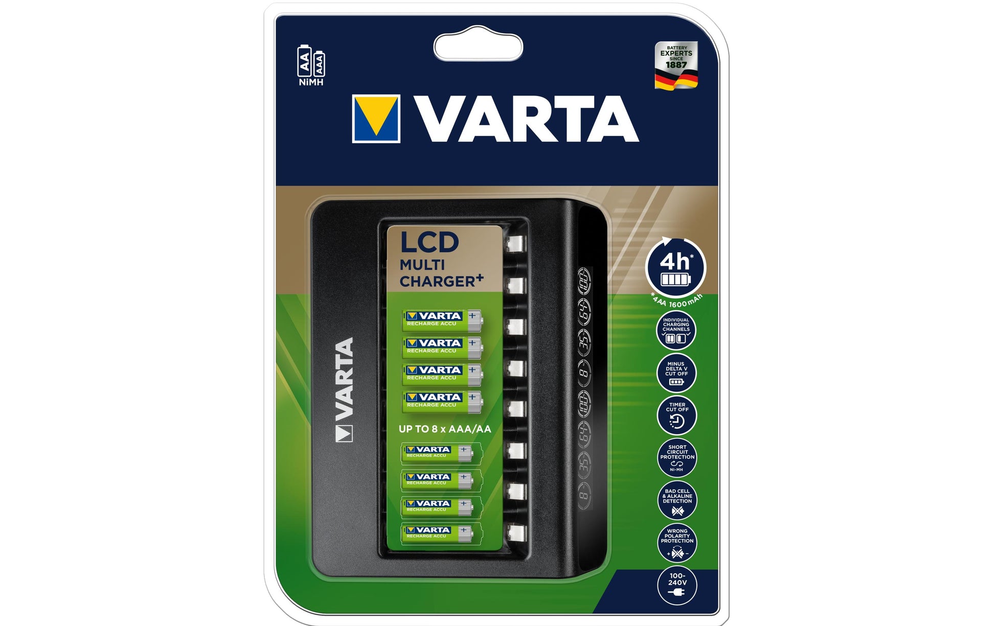 Varta Multi Charger+ Batterieladegerät 8× – LCD, USB-C – für NiMH AA/AAA – schwarz