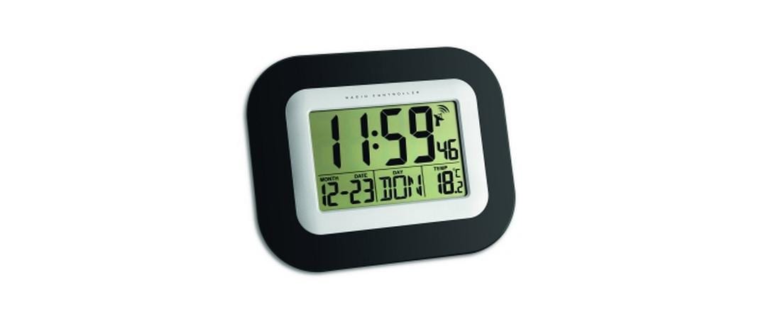TFA-Dostmann TFA Dostmann Wanduhr – Digital, Funk, Thermometer/Hygrometer, 22,5 × 18 × 3,1 cm, Schwarz, Kunststoff
