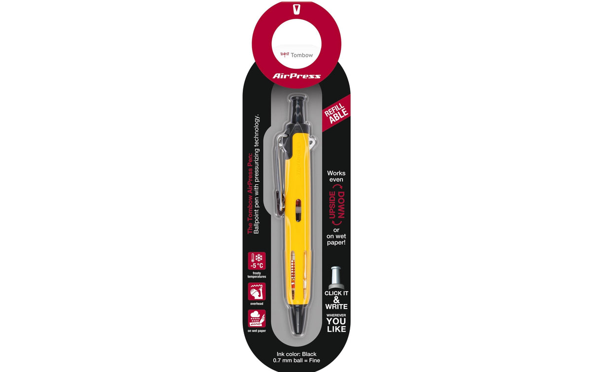 Tombow AirPress Kugelschreiber – Schwarz, Spitze 0,7 mm, Gelb, wetterfest, nachfüllbar