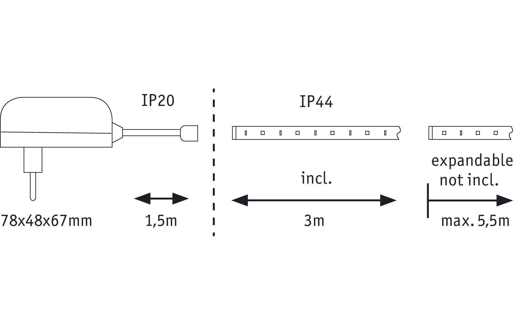 Paulmann LED-Strip MaxLED 250 – Basisset, 3 m, 900 lm, 12 W, 6500 K, dimmbar, IP44, weiss, inkl. Netzteil