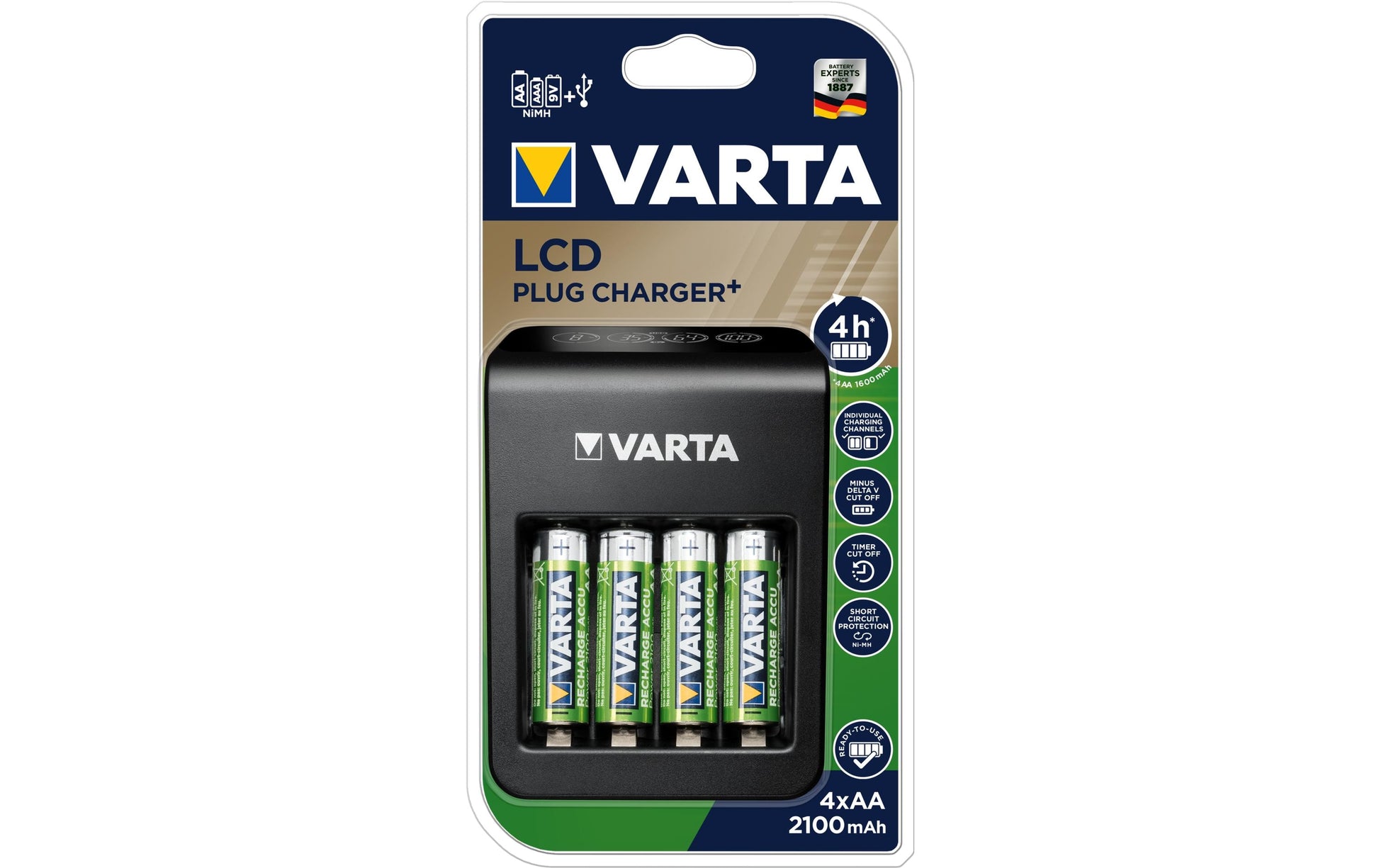 Varta LCD Plug Charger+ 4xAA R2U 2100mAh