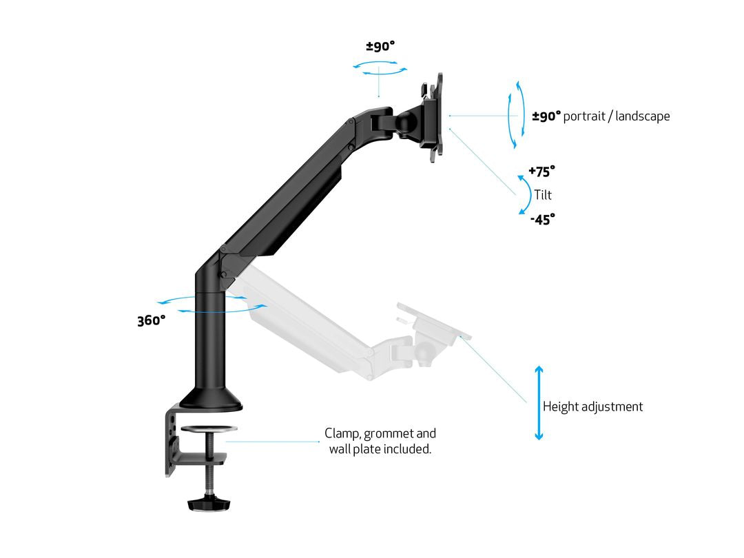 Multibrackets Gasliftarm HD 2432 – Monitorarm, Tisch/Wand, bis 32", VESA 75 × 75/100 × 100 mm, 21 kg