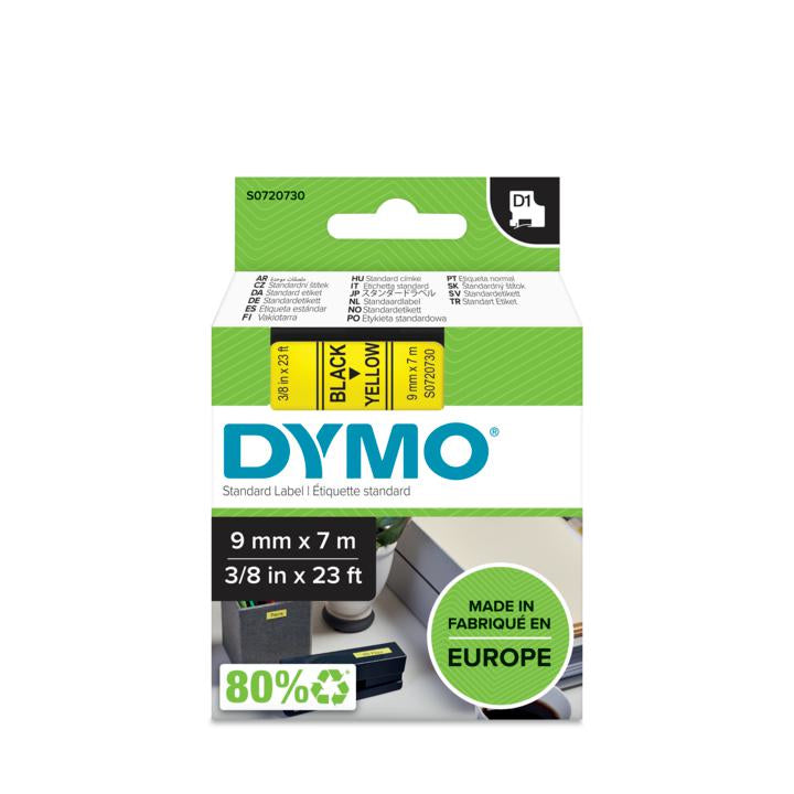 DYMO Schriftband – 9 mm x 7 mm, gelb, schwarz – für LabelPoint 200, 250, 300 usw. – D1