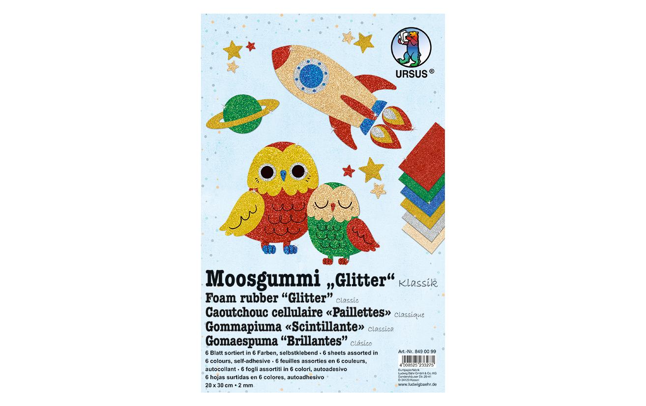 URSUS Schaumstoffplatte (EVA-Schaum), selbstklebend, mehrfarbig, Glitzer, 20 × 30 cm, 2 mm
