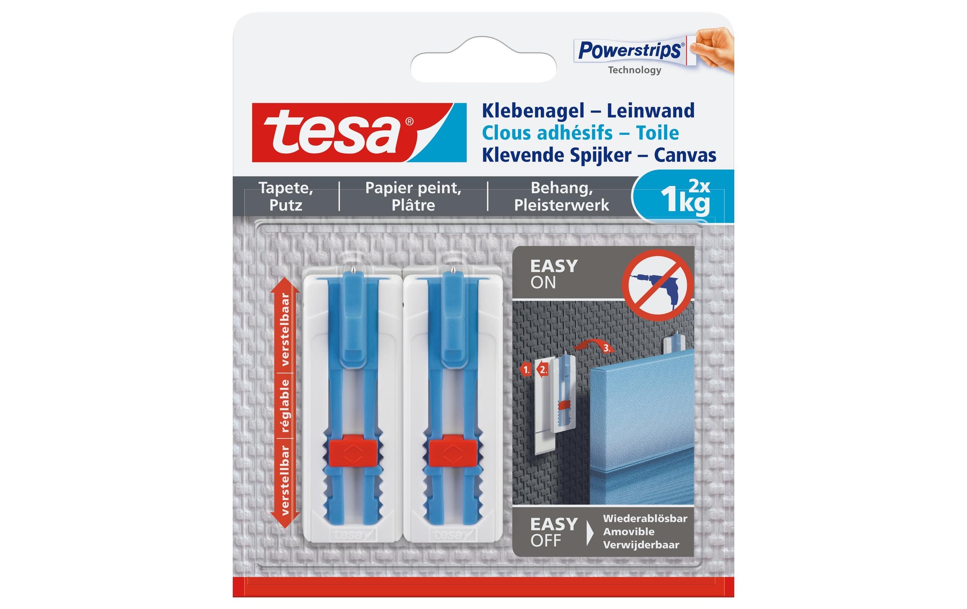 TESA Klebenagel – Kunststoff, Weiss, 12 × 14 × 1,3 cm – 2er-Pack