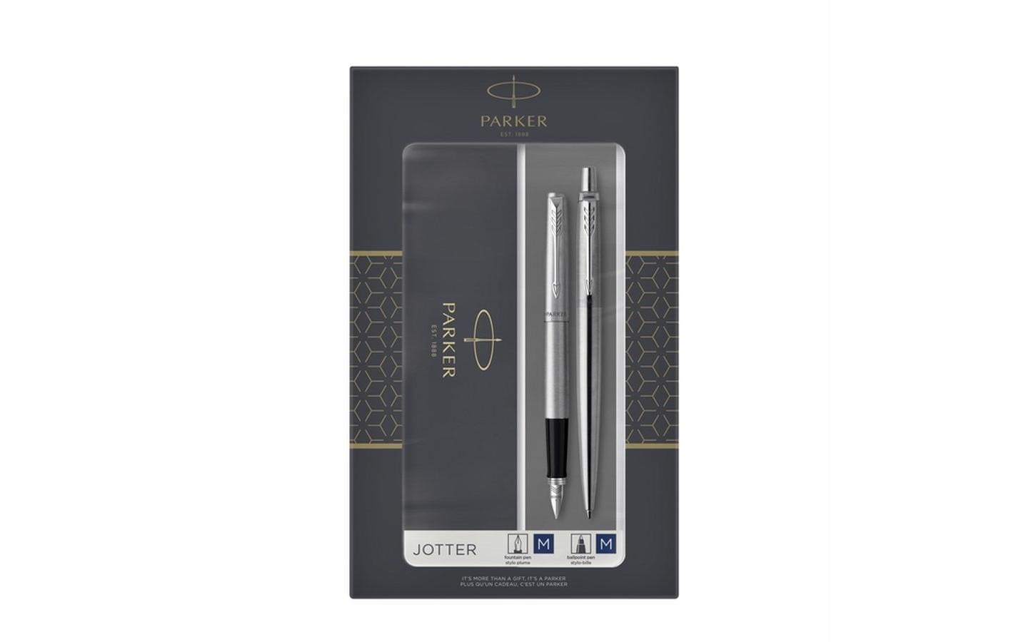 Parker Jotter Core – Füllfederhalter und Kugelschreiber – M – Schwarz/Silber – Edelstahl – 2er Pack