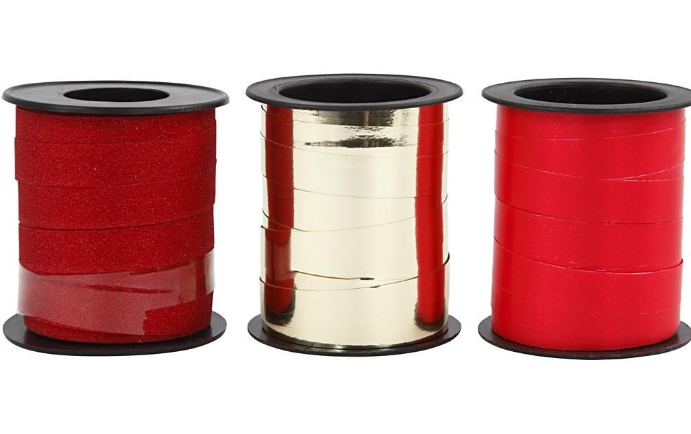 Creativ Company Geschenkband, Kräuselband, glitzernd, Gold/Rot, 10 mm × 15 m, 3 Stk.