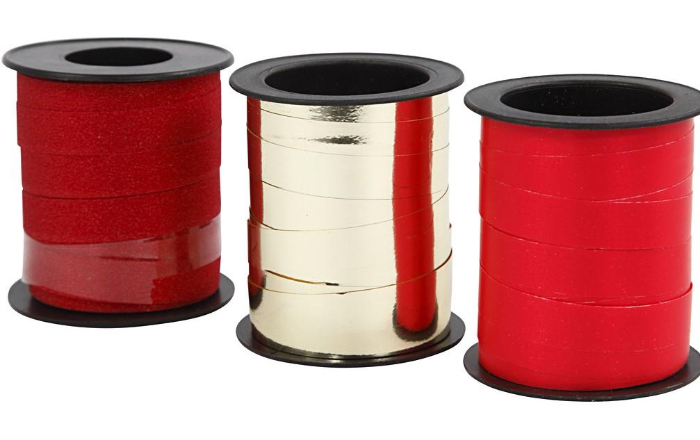 Creativ Company Geschenkband, Kräuselband, glitzernd, Gold/Rot, 10 mm × 15 m, 3 Stk.