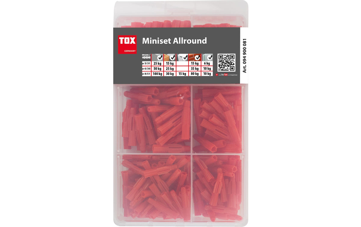 TOX Dübelsortiment Miniset Allround – Ø 8 × 31 mm, Kunststoff, Rot, 240 Stk.