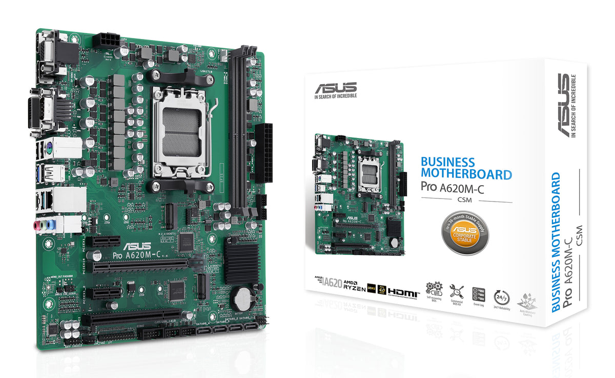 ASUS PRO A620M-C-CSM – Mainboard – AM5, AMD A620, mATX, DDR5, 2×DIMM, bis 96 GB