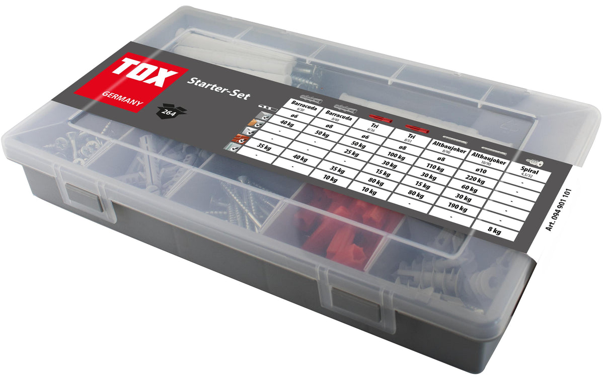 TOX Dübel TOX Starter-Set Dübel – Ø 5 × 25 mm, Rund, 264 Stk., für Beton, Sandstein, Vollziegel (Auszug)