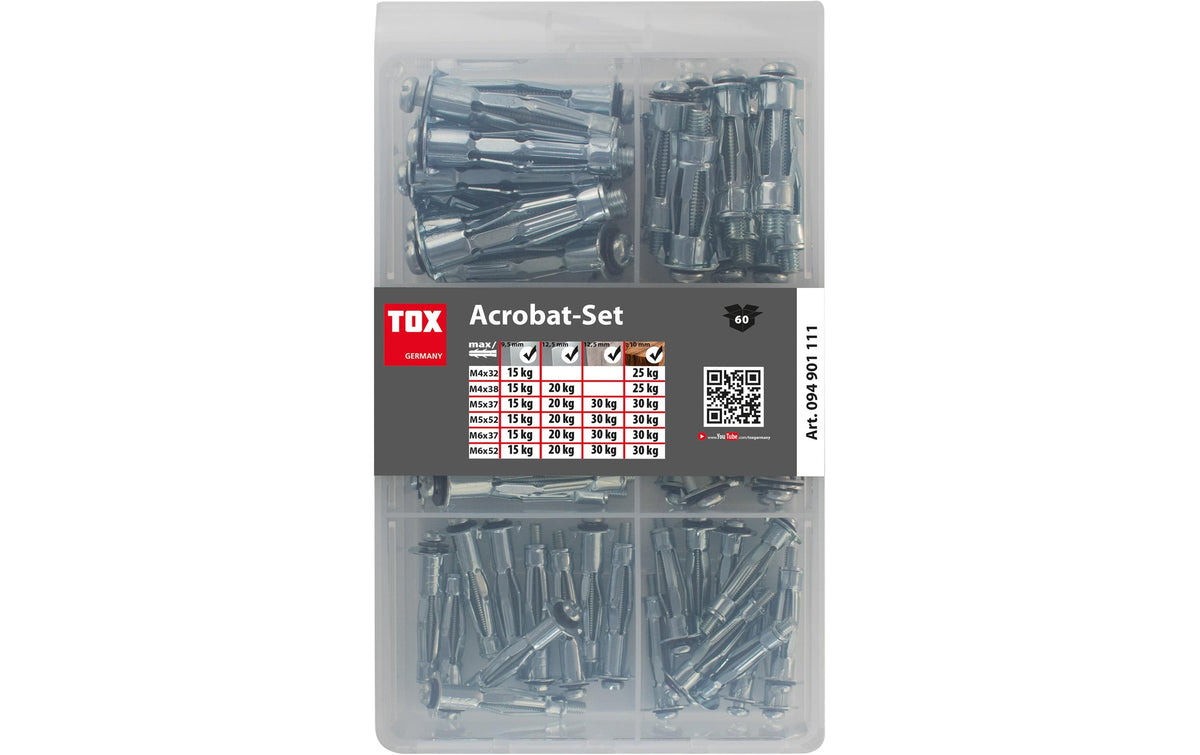 TOX Metall-Hohlraumdübel Acrobat Set – Ø 8 × 32 mm, Metall, 60 Stk., für Gipsfaserplatten, Gipskarton