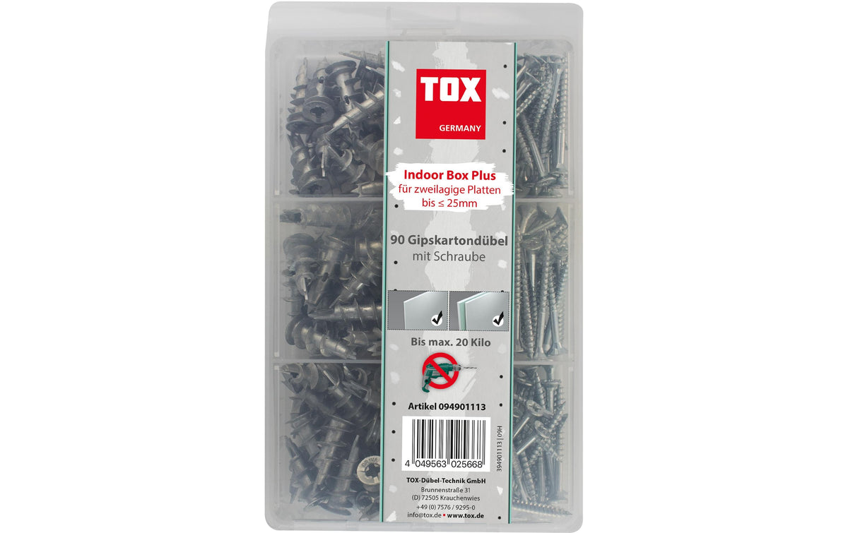 TOX Dübel TOX Gipskartondübel Indoor Box Plus – 25 mm, Grau/Silber, Box