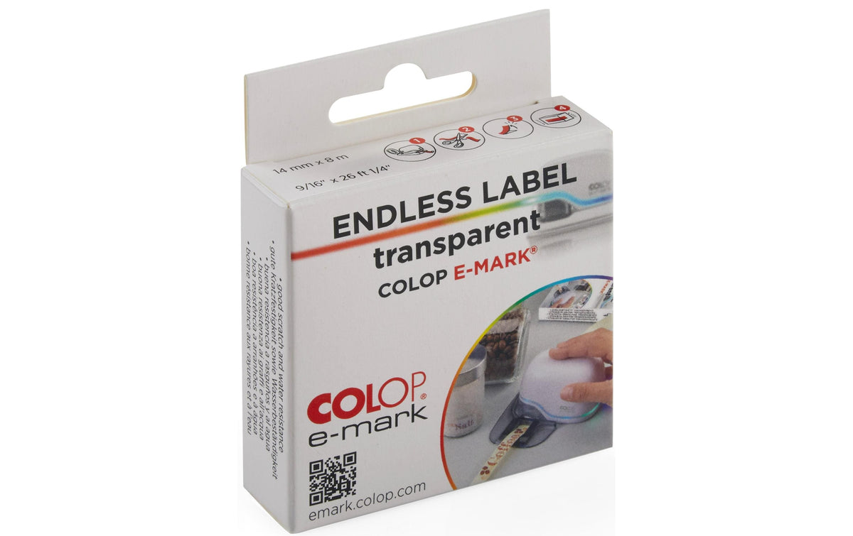 Colop E-Mark – Endlos-Etiketten 14 × 8 m – Papier, matt, transparent – wasserfest